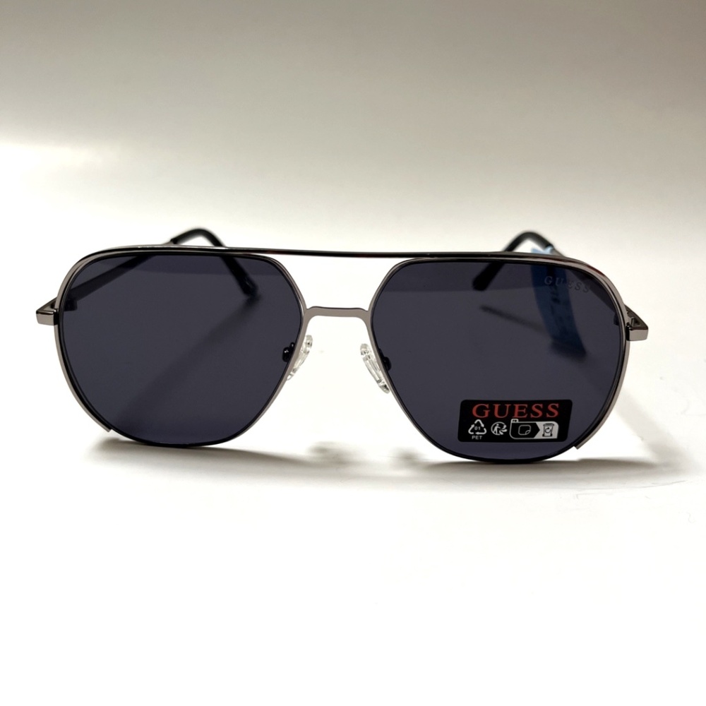 New GUESS Double Bridge Aviator Sunglasses GO00064 Silver Black Lens - Picture 2 of 7